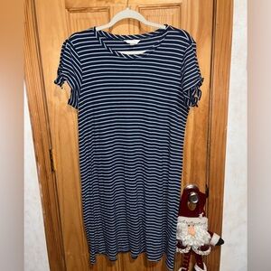 Womens LC Lauren Conrad Large Short Sleeve Blue Striped mini Dress Spring Summer